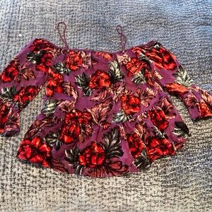 Forever 21 Purple Off-Shoulder Floral Tunic with Red Flowers